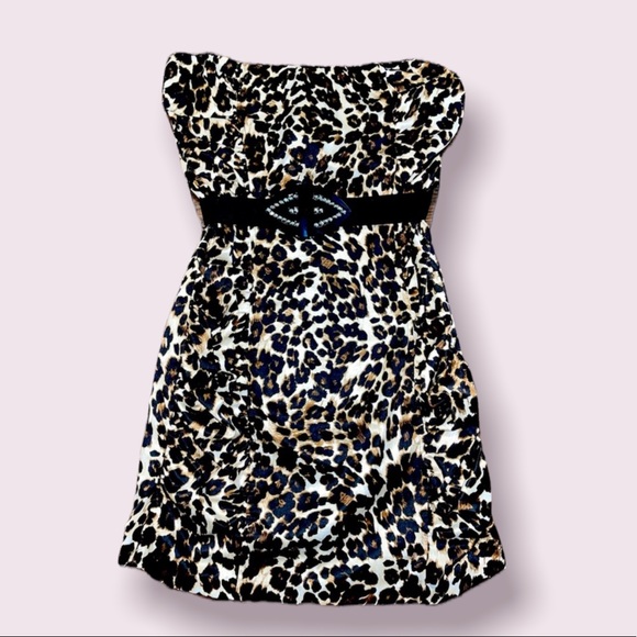 Kenpo Dresses & Skirts - Strapless Sexy Leopard Animal Print, leopard Mini Rhinestone Belted L Dress